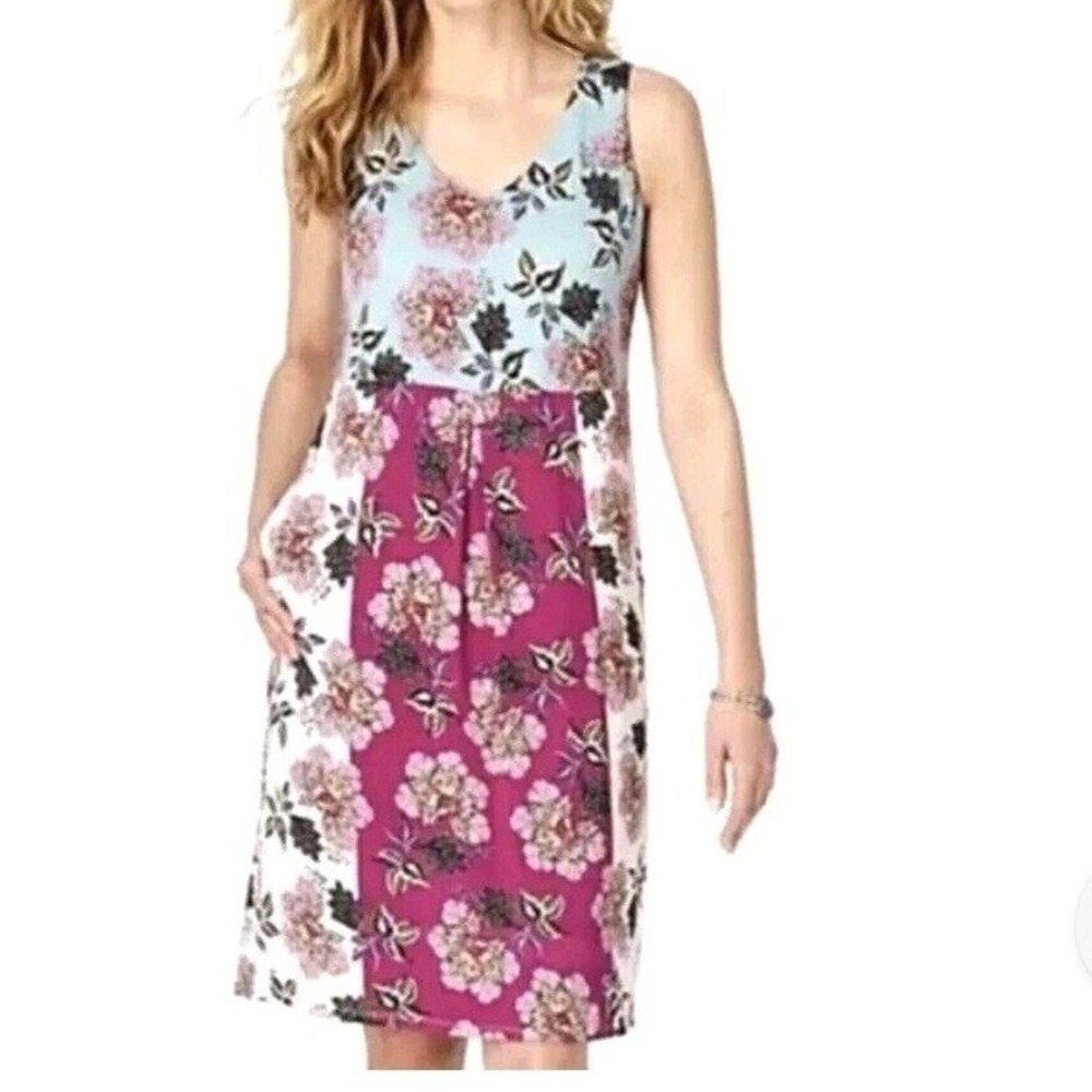 J. Jill Floral Colorblock V-Neck Sleeveless Pockets Dress Sz 3X Cottagecore